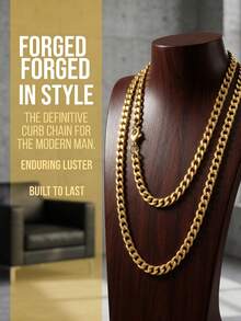 Fashionable Men's Stainless Steel Waterproof Non-Fading Chain Necklace, Simple Gold Silver Color, Gift For Him - Multicolor - View 5