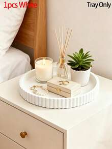 1/2pcs White Wavy Round Tray, Summer Modern Minimalist Decorative Tray, Multi-Functional Wavy Edge Round Storage Dish, Luxury Aesthetic Coffee Table Centerpiece, Waterproof Non-Slip Organizer Tray, Light Luxury Home Desktop Decor, Living Room Dining Room Kitchen Bathroom Multi-Purpose Display Stand - Multicolor - View 15