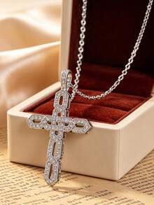 1pc Fashion Versatile Personalized Vintage Gothic Elegant Luxury Cubic Zirconia Inlaid Geometric Creative Design Necklace, Unisex, Suitable For Daily Wear, Banquet Party, Travel Vacation, Can Be A Beautiful Gift For Family And Friends - Multicolor - View 5