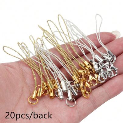 20 cái/gói Dây đeo điện thoại bằng kim loại có móc khóa hình con tôm hùm, Dây đeo điện thoại vòng đơn