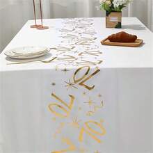 1 Roll Gold Birthday Number 70 Table Runner, Polyester Mesh, Durable, Skin-Friendly And Soft, Lightweight And Breathable, Suitable For Room, Bedroom, Living Room, Kitchen Decoration, Birthday Party, Holiday Celebration Decor - View 2