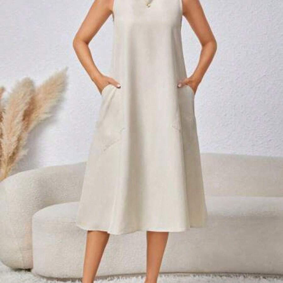 Vestido informal sin mangas con doble bolsillo para vacaciones para mujer - Albaricoque - Ver 1