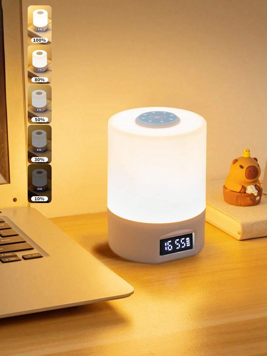 1pc Smart LED Night Light With Clock - USB Type-C Rechargeable, 3 Adjustable Light Colors, Dimmable Brightness, Soft Eye-Protection Light, Suitable For Bedroom And Desk Lamp - Touch Lamp - View 1