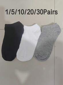 30/20/10/5/1雙女款棉質隱形短襪，白色、灰色、黑色，可愛女襪女孩襪，秋冬/春夏適用，網眼透氣細節、條紋透氣孔設計，吸濕排汗，柔軟光滑，適合各種節日、運動、休閒、商務及日常穿著，四季通用，隨機配色 - 彩色 - 查看 20