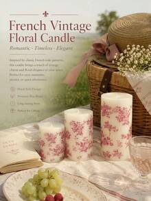 Pink Floral Print Cylindrical Candle, 1.96 Inch Romantic Rose Pink Pattern Design Candle, Smokeless Atmosphere, Decorative Candle, Perfect For Valentine's Day, Wedding Dinner, Birthday Party, Anniversary, Afternoon Tea, Picnic Scene, Home Decor - Pink Printed Column Wax - View 10