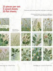 23件/組 唯美綠色植物主題剪貼簿底紙（含3張壓花紙 & 20張平滑紙）- 復古花卉剪貼簿紙，DIY手帳裝飾手工背景紙材質，適用於藝術相簿 & 企劃本裝飾；亦可用作閃亮裝飾組、手工藝用品 & 婚禮裝飾品（單包裝） - 多款 - 查看 11