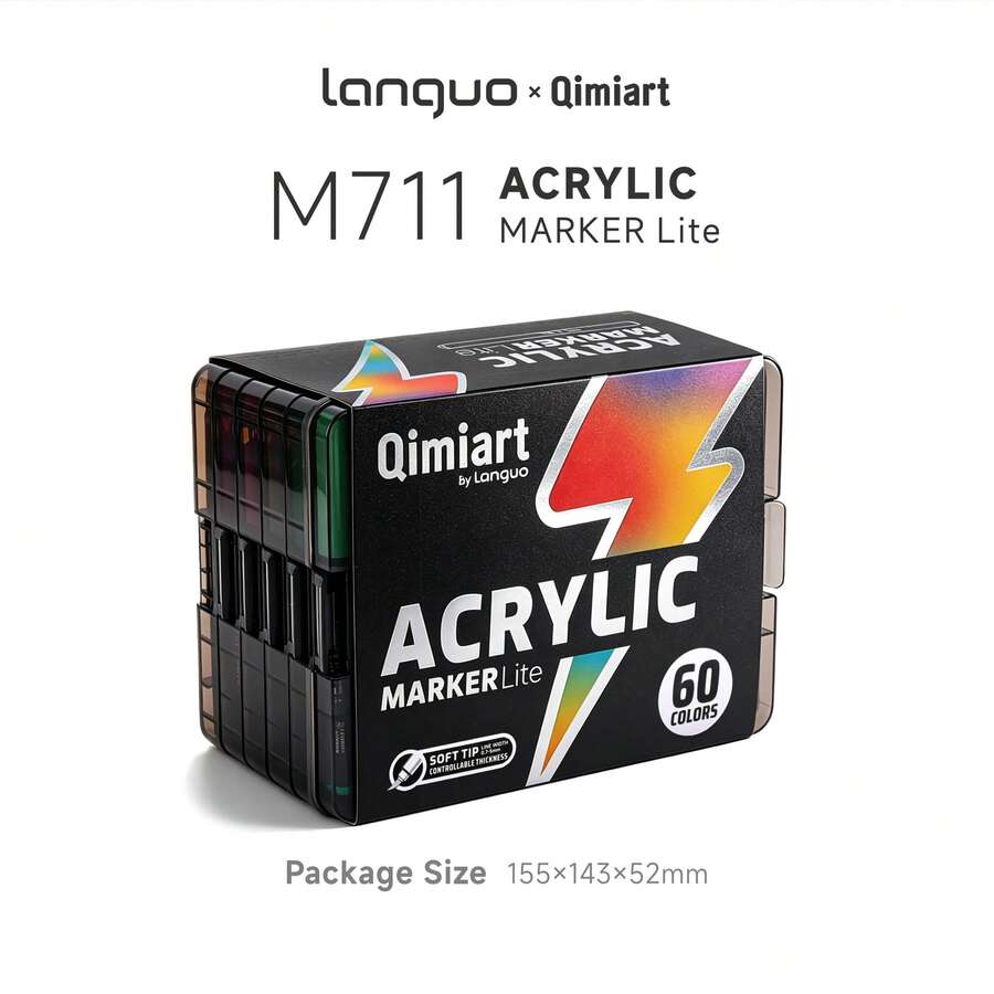 languo 壓克力丙烯顏料筆套裝,尼龍刷頭繪圖筆,高顯色度與高遮蓋力,適用於繪圖、著色、石頭彩繪及木材、玻璃、陶瓷、石頭、金屬與畫布的DIY手工藝,返校季 - 馬克筆套裝 - 查看 1
