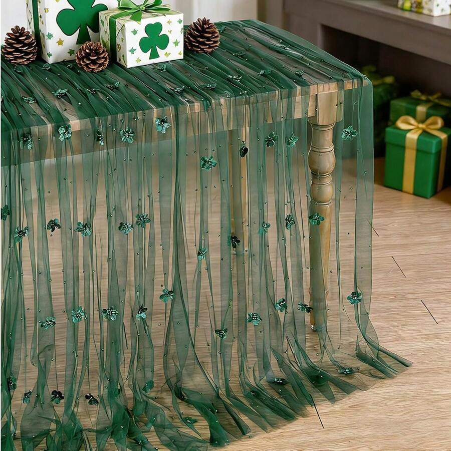 1件手工製勃根地紅珍珠薄紗桌巾 - 奢華光澤防皺優雅閃耀桌布,適用於婚禮甜點桌、婚禮裝飾、夏季裝飾、戶外花園裝飾、戶外裝飾、拱門裝飾 - 墨綠花 - 查看 1