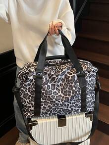 New Fashion Travel Bag, Solid Color Minimalist Leopard Print Niche Design, Chic Popular Cool Style, Suitable For Short Trips And Fitness, Large Capacity Versatile Exquisite Bag - Black - View 7