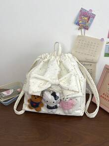Mochila de cordón estilo anime japonés con diseño de estrella linda, estilo ballet, lazo 2K, gran capacidad, mochila de cordón para ir al trabajo, mochila escolar para niña, mochila urbana para exteriores - Blanco - Ver 8