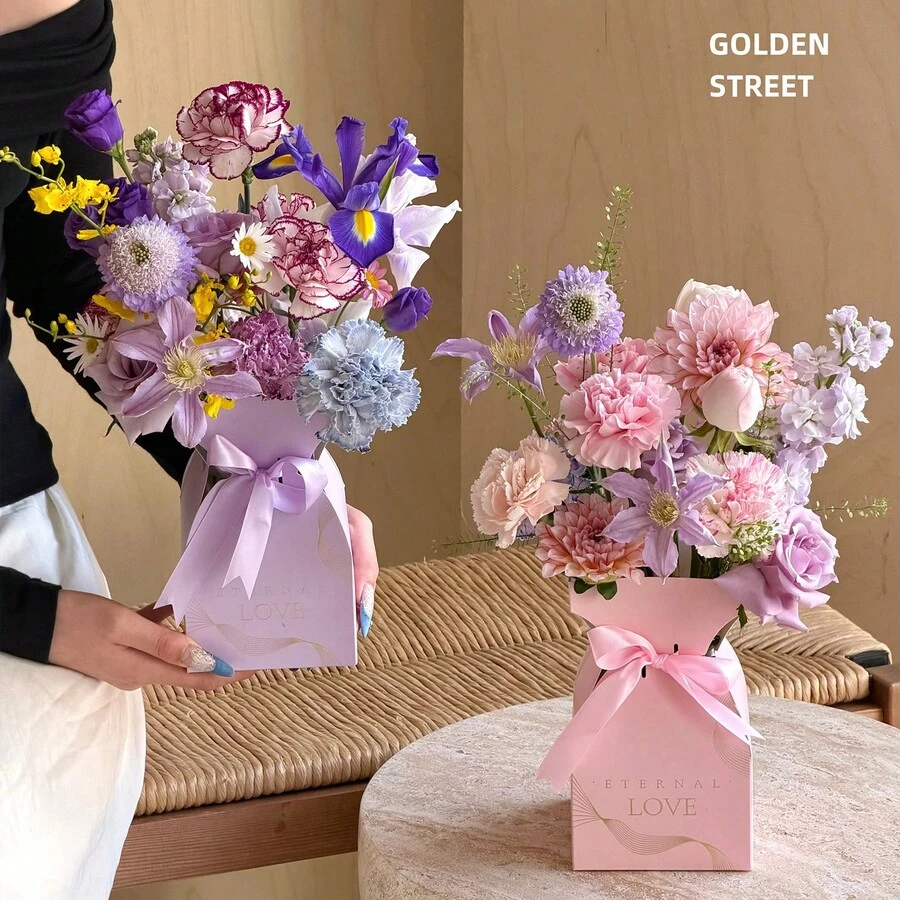 5pcs Flower Box Fresh Flower Bouquet Packaging Box Floral Arrangement Materials Fresh Flower Handbag Flower Basket Handheld Flower Box Wedding Holiday Party Gift Fresh Flower Packaging Box - Gift Box - View 1