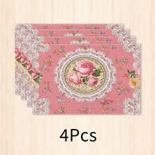 1pc Floral Pattern Placemat, Breakfast Mat, Coffee Mat, Coaster Set, Bowl & Plate Mat, Home Decor, Kitchen Accessory, Easy To Clean Placemat, Suitable For Home, Kitchen & Dining Table Decor, Holiday Gift, Multi-Piece Combination Pack, Linen Placemat - Multicolor - View 12