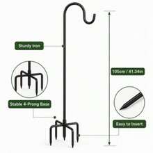 WIXHFG 2/4 Piece Heavy-Duty Shepherd's Hook Outdoor Garden Stand, With Five-Prong Base - Sturdy Iron Bird Feeder Stand, Suitable For Hanging Plant Baskets, Solar Lanterns, Outdoor Plant Hangers - Easy To Install, Wide Base Provides Stability - 2-pack - View 4