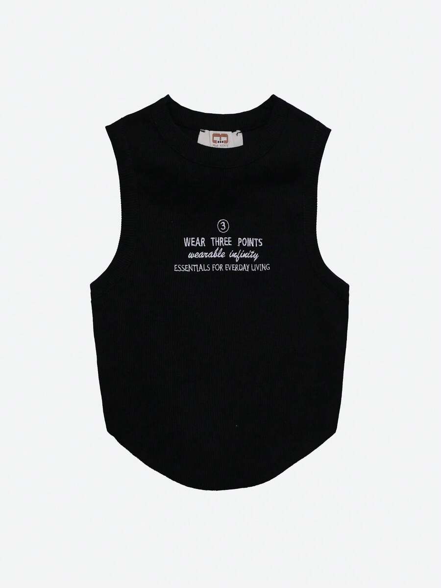 White Ribbed Crop Top - Infinity - Black - View 1