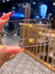 Luxury 3D Shiny Silver Rhinestone Star Transparent Lens Film, Compatible With IPhone 18 Pro Max 18 Pro 17 Pro Max 17 Pro, Fashion Full Coverage Lens Protector, Women's Style - Golden Star - View 2