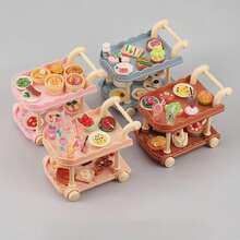 1 Set Mini Food Cart Set, Includes 1 Mini Food Cart And 10 Random Mini Food Models - Adult Mini Kitchen Toy Set, Miniature Objects, Dollhouse Miniature Models, Cute Small Figurines, Micro Landscape Cute Miniature Decorations, Miniature Models, Mini Objects - Multicolor - View 7