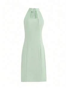 Women's Solid Color Elegant Party Zipper Backless Dress, Suitable For Dates And Parties, Spring/Summer - Pastel Green - View 4