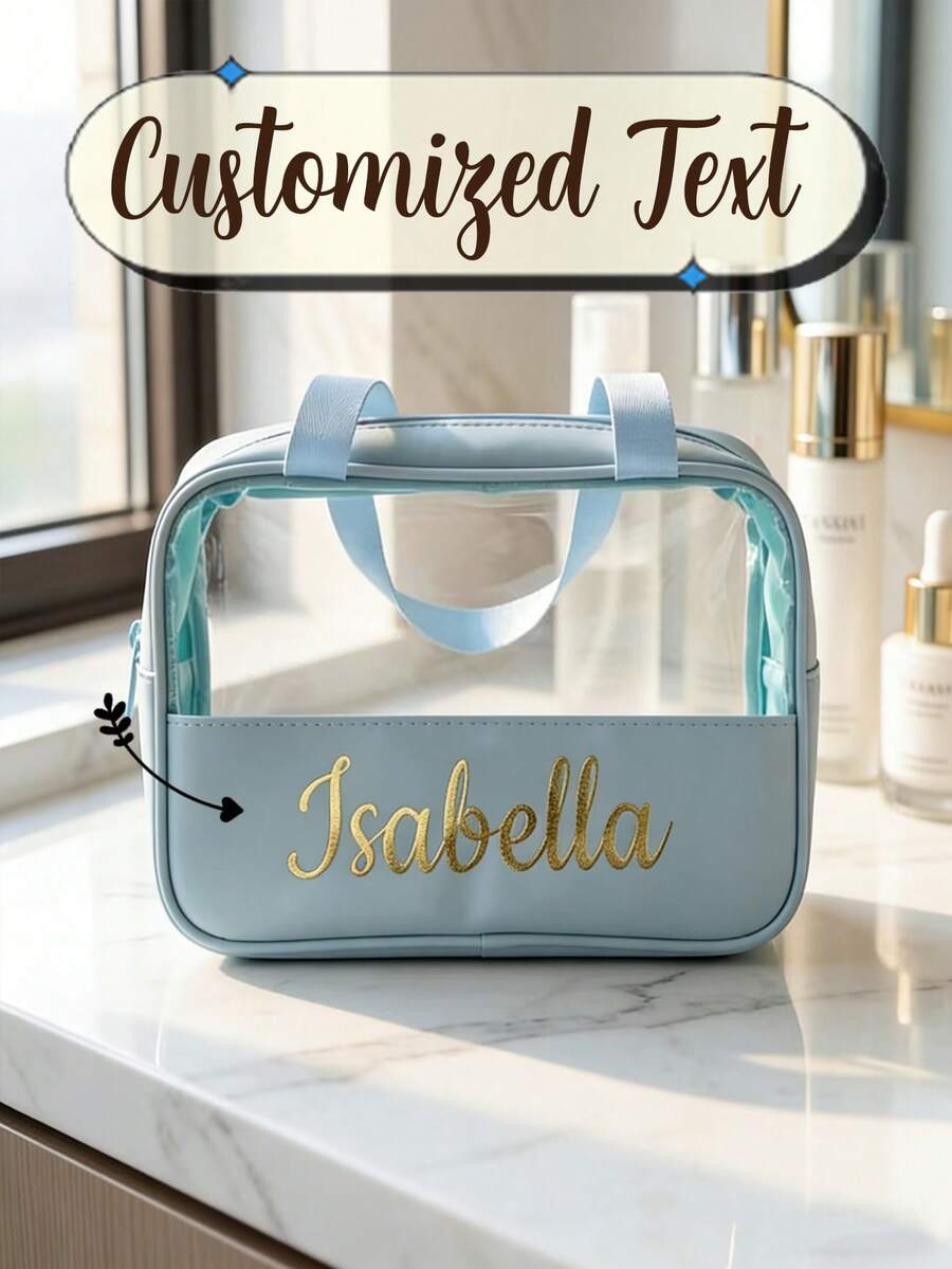 Personalized Clear Makeup Bag, Custom Name PVC Cosmetic Bag, Waterproof Travel Toiletry Bag, Beach Bag, Bridesmaid Gift, Gift For Her Custom Pool Bag - Multicolor - View 1