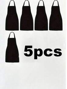 1/3/5pcs Women's Polyester Apron, Simple Style Black Apron With Pockets, Thickened Waist Apron, Fashionable Home Kitchen Workwear, Kitchen Supplies - Multicolor - View 6