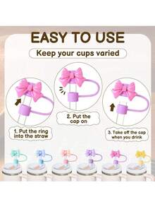 Bow Straw Hat Silicone Straw Lid Cup Cover, Suitable For 30&40oz Insulated Tumblers, Reusable Straw, Cute Straw Head Cover, Party Use - Multicolor - View 7