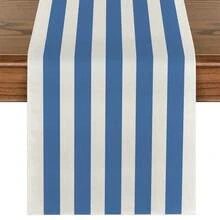 1pc,Bohemian Style,Minimalist Striped Table Runner,Microwave Dust Cover,Protective Cover,Rectangular Tablecloth,Washable,Suitable For Home Dinner,Coffee Table,Kitchen And Dining Room Decor,Dining Table Decoration Party And Scene Decoration,Home Decor,Outdoor Patio Table Runner Decoration,Entryway Decoration,Fireplace Cloth - Seaside Relaxed Blue - View 16