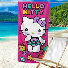 1件粉色 Hello Kitty 主題沙灘巾 - 卡通主題必備用品，專為海灘、游泳、戶外露營和旅行設計。這款大尺寸沙灘巾吸水性強且快乾，是您旅行、泳池娛樂或居家沐浴的理想選擇。 - 彩色 - 查看 3
