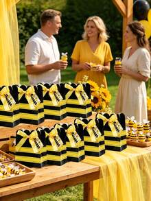 1set Black And Yellow Striped Bee Candy Gift Box Set, Outdoor Wedding Favors, Wedding Seat Decoration Ornaments, Wedding Party Packaging Boxes, Summer Party Candy Storage Boxes, Baby Shower Favor Bags, Anniversary Celebration Small Gifts, Table Centerpiece Decorations, Gift Packaging Bags, Holiday Party Decorations - Multicolor - View 5