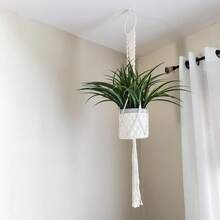 室內/室外懸掛花盆架，波希米亞風格壁掛式花盆籃，繩索懸掛籃，適用於居家花園陽台室內裝飾，家居裝飾 - 米色吊環款 - 查看 5
