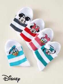Disney 1/5/10雙米奇卡通襪，適用男孩女孩，柔軟透氣，適合日常休閒穿著，白色幼兒襪，防滑舒適親膚兒童襪，返校季 - 彩色 - 查看 7