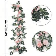 1件裝粉色浪漫人造花藤，現代人造花花環，適用於派對、婚禮裝飾、禮物 - 查看 5