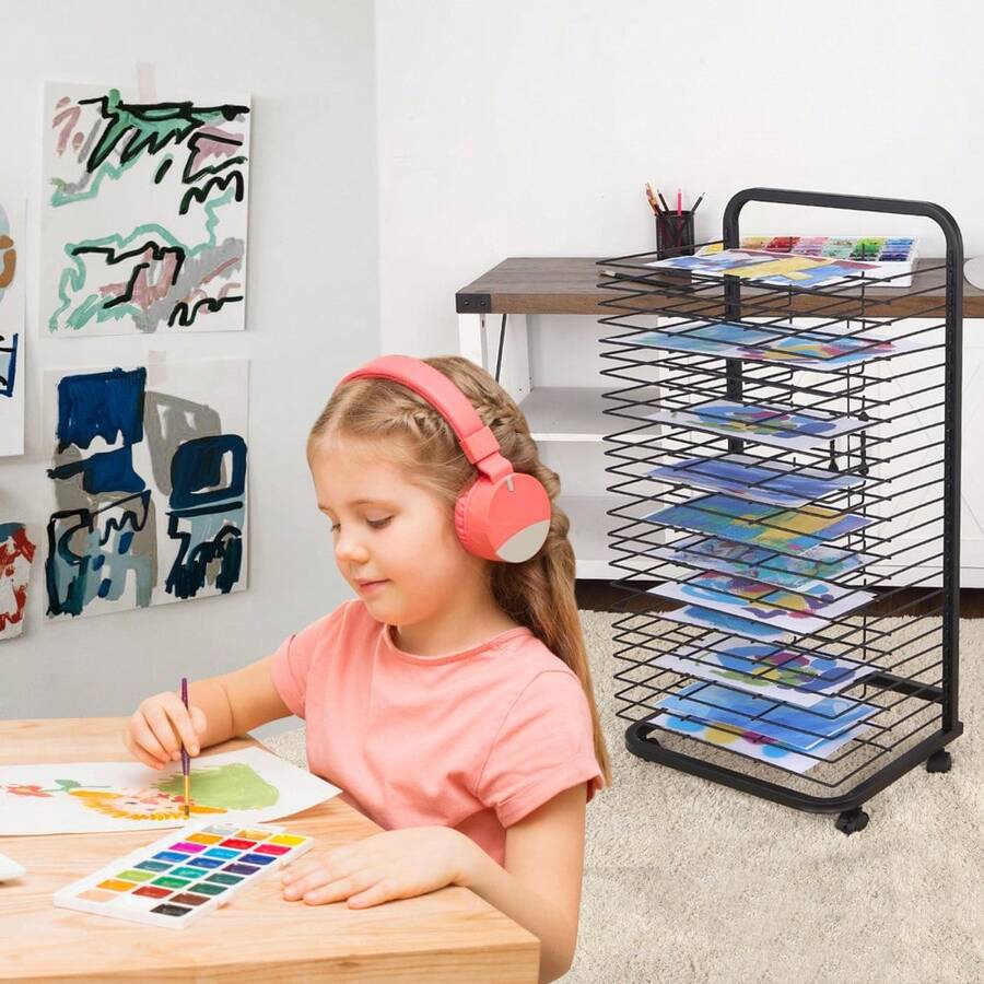 Art Drying Rack For Classroom,Paint Drying Rack On Wheels With 25 Removable Shelves,Study Metal Art Storage Rack For Art Studios,Schools Mobile Paint Drying Rack Canvas Rack Art Storage Painting - 25-shelf - View 1