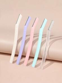 3/6/10pcs Curved Pastel Color Protective Cap Sharp Blade Precision Eyebrow Shaper Facial Hair Remover Non-Slip Handle Portable Multi-Color Gift Style Student Dorm Home Daily Makeup Grooming Accessory Back To School Skin-Friendly Affordable - Multicolor - View 7
