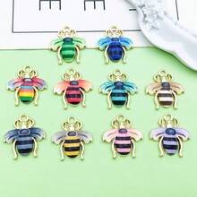 5/10pcs Colorful Bee Enamel Charms, Golden Plated Bee Insects Pendants For DIY Jewelry Making Bracelet Necklace Crafts Accessories - bee - View 1