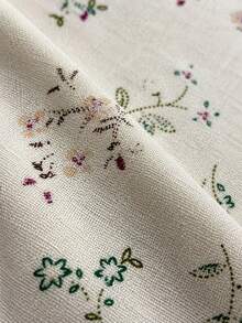 1pc Beige Vintage Camellia Floral Linen Blend Fabric, Breathable Linen Mixed Soft Furnishing Fabric, Countryside Floral Printed Textile, Suitable For Dresses, Cushion Covers, Curtains, Tablecloths, Clothing, DIY Sewing Crafts And Home Decor - 1 - View 4