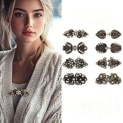 8 chiếc kẹp áo len phong cách vintage, kẹp eo váy vintage, nhiều kiểu kẹp lưng áo và khăn choàng, phù hợp cho nhiều loại quần áo nữ (màu đồng)