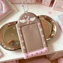 Lindo colgante porta tarjetas de 3 pulgadas, diseño de símbolo musical y patrón de fresa, rosa/marrón macaron, adecuado para identificación de estudiante y tarjeta de transporte - A - Ver 3