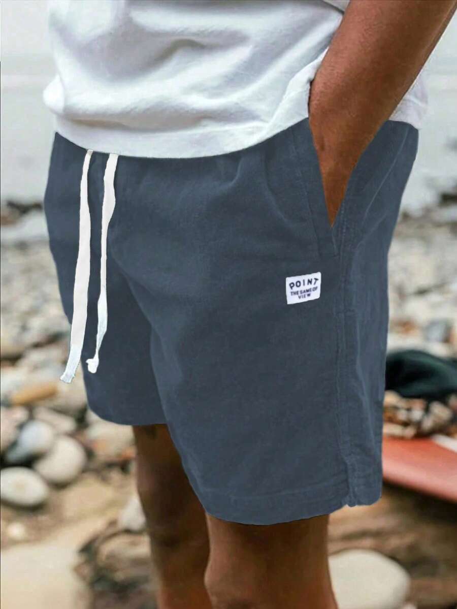 Lightweight Corduroy Polyester Fabric Casual Loose Solid Color Summer Men's Drawstring Shorts, Suitable For Outdoor & Commuting