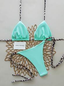 2pcs Baju Renang Bikini Seksi Model Halter Motif Leopard untuk Wanita, Cocok untuk Liburan Musim Semi & Musim Panas di Pantai - Aprikot - View 2