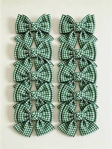 2pcs Girls' Minimalist Versatile Dual-Tone Plaid Bow Hair Clips, Suitable For Daily Wear And Back To School Season - Dark Green - View 1