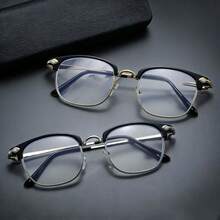 1 Pair Men's Metal Half-Frame Retro Style Clear Lens Glasses, Suitable For Daily Wear, Gaming And Computer Work - Clear - View 9