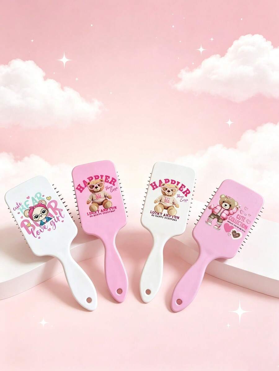 1 pieza Serie de Oso Grande Peine con Cojín de Aire Estampado Completo, Peine de Masaje de Color Vibrante, Adecuado para Peinado, Cabello Rizado, Cabello Liso, Todos los Estilos de Cabello, Salón de Barbería, Producto Esencial de Cuidado del Cabello para Viajes de Belleza, Peine con Cojín de Aire Portátil para el Campus