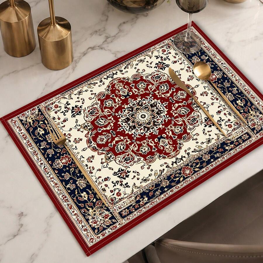 1pc Persian Style Placemat, Breakfast Mat, Coffee Mat, Coaster Set, Bowl & Plate Mat, Home Decor, Kitchen Accessory, Easy To Clean Placemat, Suitable For Family, Kitchen & Dining Table Decor, Holiday Gift, Multi-Piece Set, Linen Placemat - Multicolor - View 1