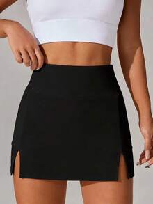Faldas de yoga con abertura lateral para mujer, sexy, ajustadas, para entrenamiento deportivo, con cintura ancha, textura suave, no transparentes, para fitness - Negro - Ver 4