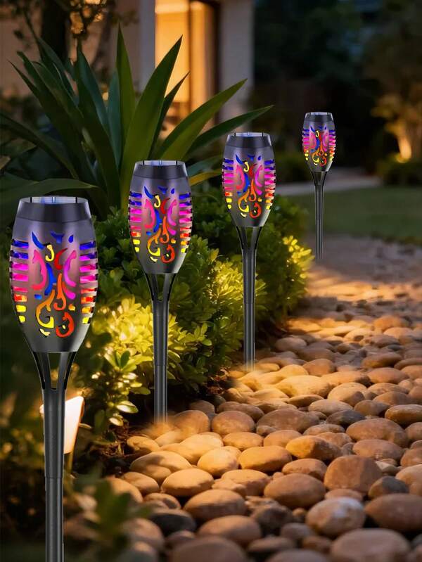 4/8/12 قطعة مصابيح شعلة شمسية خارجية، مصابيح حديقة مقاومة للماء IP44 مع لهب وامض حيوي، إضاءة تعمل بالطاقة الشمسية مع تشغيل/إيقاف تلقائي، ديكور منظر طبيعي جميل للعشب والفناء والرصيف والممر