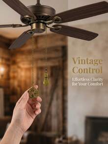 2 buah Rantai Tarik Ekstensi Kipas Bunga Vintage 14 Inci, Tali Tarik Kipas Dekoratif, Ekstensi Bohlam Vintage, Ornamen Ekstensi Rantai Tarik Kipas 5 Bilah dengan Konektor DIY, Dapat Dipotong - Kipas bundar empat bilah + bohlam lampu - View 2