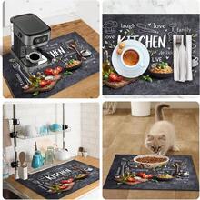 1 pieza Tapete de secado de platos, Tapete para máquina de café, Tapete de drenaje con patrón de tema de cocina estilo pizarra dibujado a mano, Duradero y altamente absorbente, Adecuado para mesa de comedor, cafetería y otros escenarios, Agrega una atmósfera cálida de cocina al área de comedor, Tapete de drenaje multiusos, Regalo para el hogar, Decoración de mesa - XYLSD-507 - Ver 9