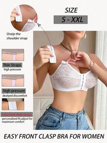 Sujetador cómodo con cierre delantero de encaje y sin aros para mujer - Multicolor - Ver 4