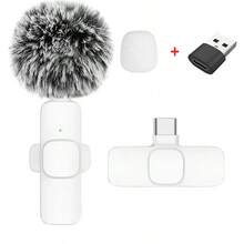 New Portable Wireless Lavalier Microphone For Audio And Video Recording, Mini Microphone For IPhone, Android, PC, Camera, Live Streaming, Gaming, And Phone - White 1in1-c-uSB - View 1