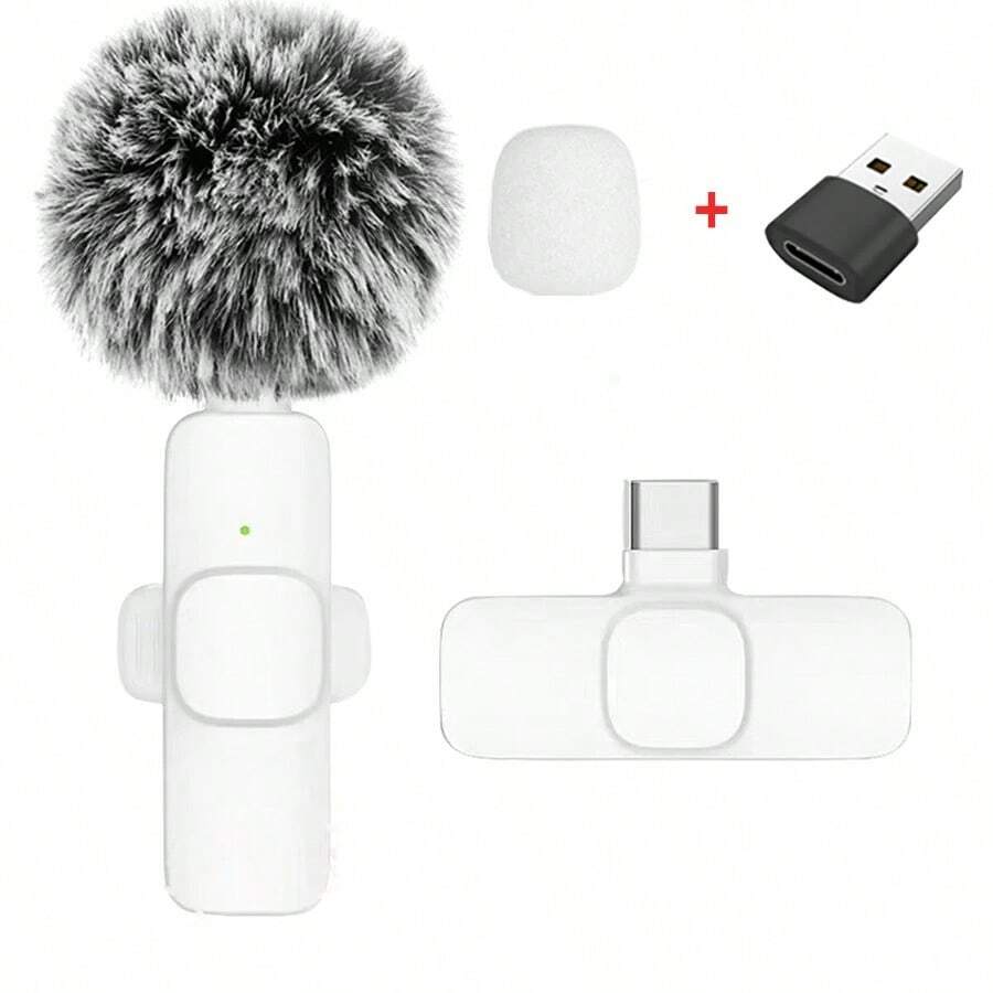 New Portable Wireless Lavalier Microphone For Audio And Video Recording, Mini Microphone For IPhone, Android, PC, Camera, Live Streaming, Gaming, And Phone - White 1in1-c-uSB - View 1