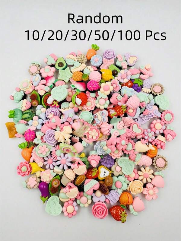 10pcs/20pcs/30pcs/50pcs/100pcs Random Pattern Shoe Charms, Suitable For Bubble Slippers And Sandals, Cute Resin Cartoon Design, Shoe Decorative Buckles, Choose Quantity Based On Your Needs